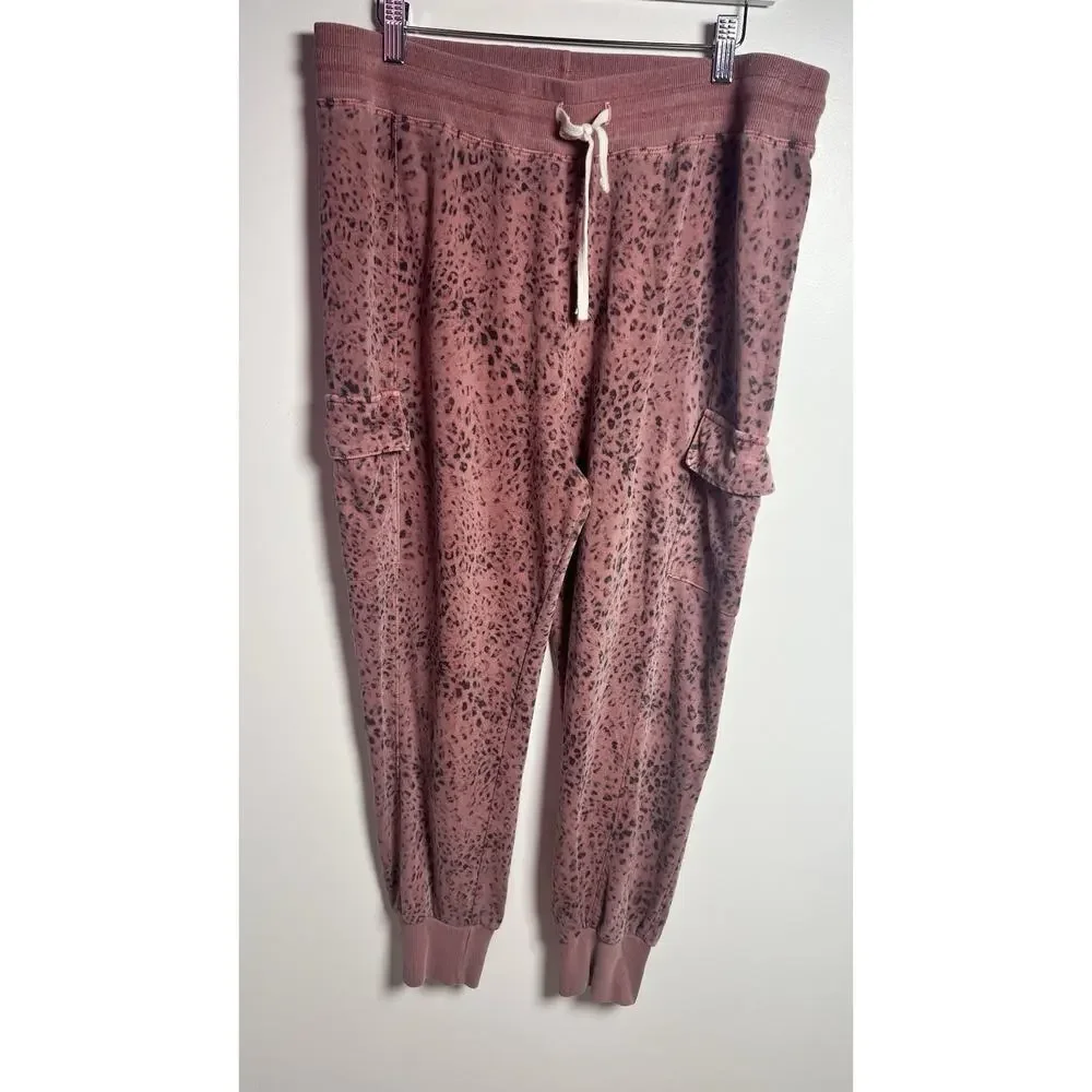 Anthropologie Sundry Pink Leopard Cargo High Waisted Jogger Womens Size 4/ US XL